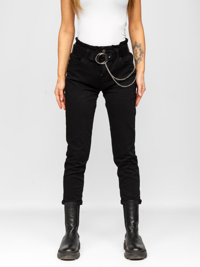 Women's High Waist Jeans with Belt Black Bolf LA689