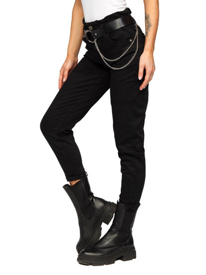 Women's High Waist Jeans with Belt Black Bolf LA689