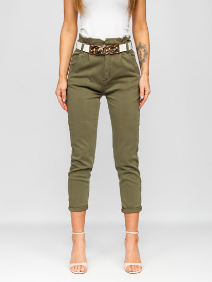 Women's High Waist Jeans with Belt Khaki Bolf LA687