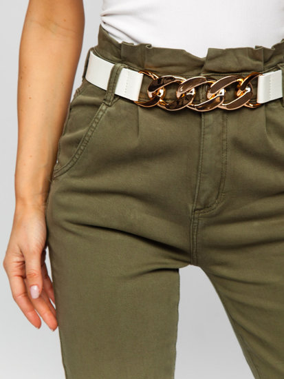 Women's High Waist Jeans with Belt Khaki Bolf LA687