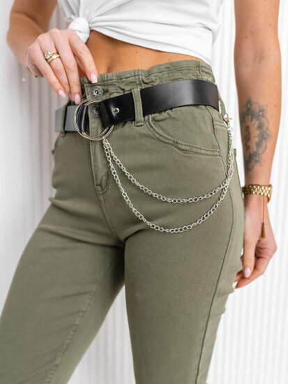 Women's High Waist Jeans with Belt Khaki Bolf LA689