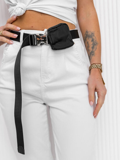 Women's High Waist Jeans with Belt and Pouch White Bolf LA688