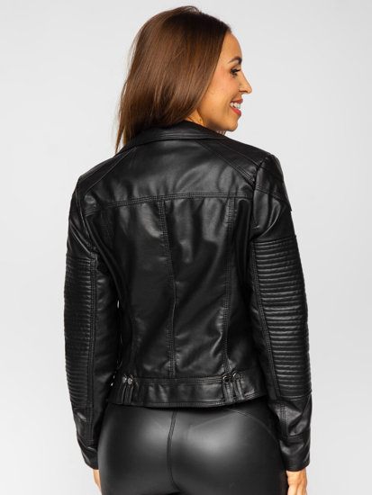 Women's Leather Biker Jacket Black Bolf 11Z8037