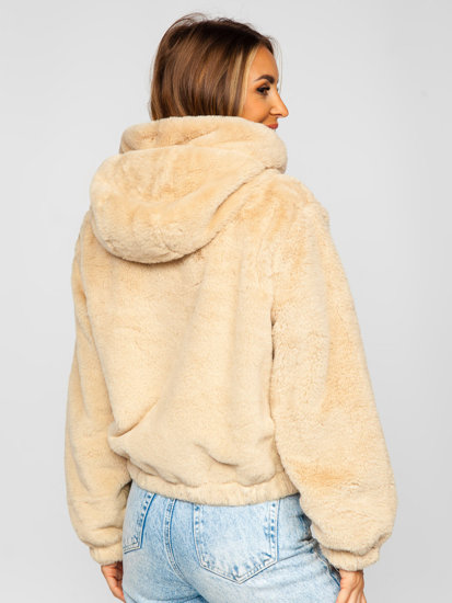 Women's Lightweight Faux Sheepskin Jacket Beige Bolf 21230