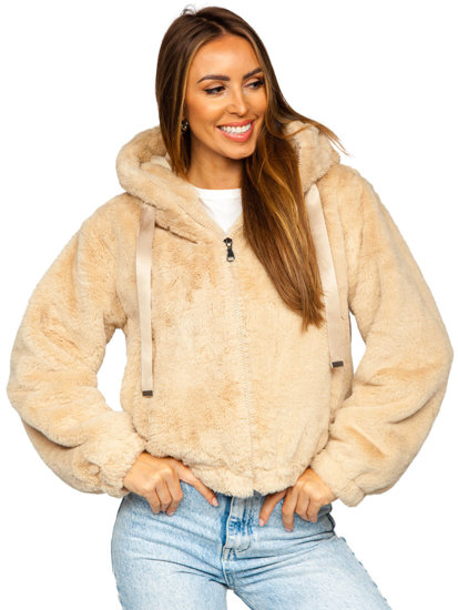 Women's Lightweight Faux Sheepskin Jacket Beige Bolf 21230