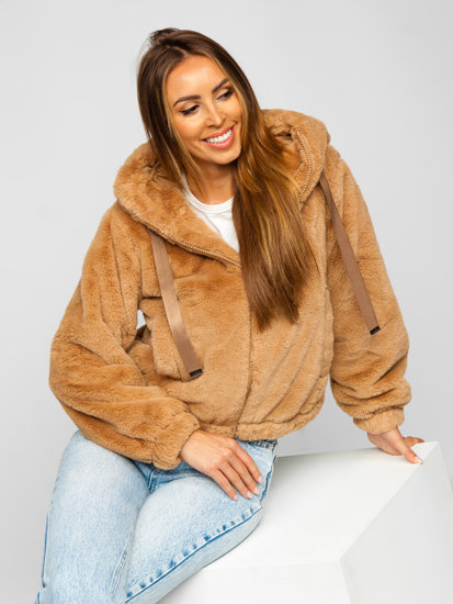 Women's Lightweight Faux Sheepskin Jacket Camel Bolf 21230