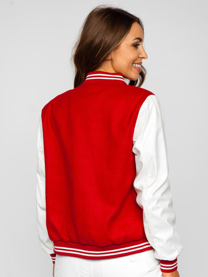 Women's Lightweight Quilted Baseball Bomber Jacket Red Bolf 16M9067