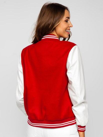 Women's Lightweight Quilted Baseball Bomber Jacket Red Bolf 16M9069