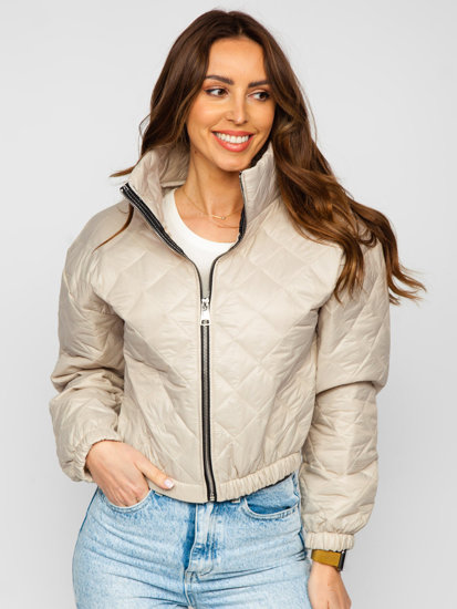 Women's Lightweight Quilted Bomber Jacket Beige Bolf 82622