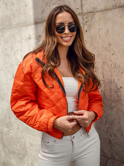 Women's Lightweight Quilted Bomber Jacket Orange Bolf 82622