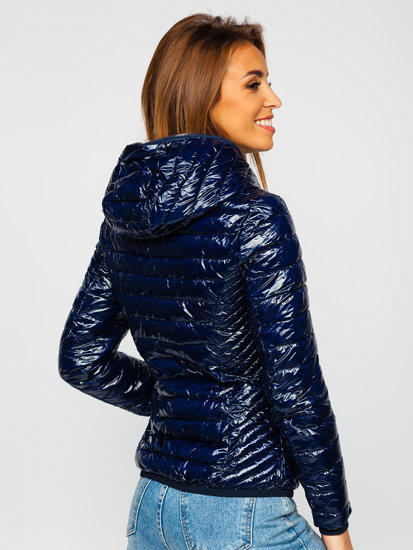 Women's Lightweight Quilted Hooded Jacket Navy Blue Bolf R9546