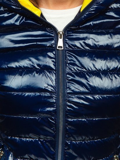 Women's Lightweight Quilted Hooded Jacket Navy Blue Bolf R9546