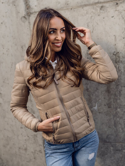 Women's Lightweight Quilted Jacket with hood Beige Bolf B0123A