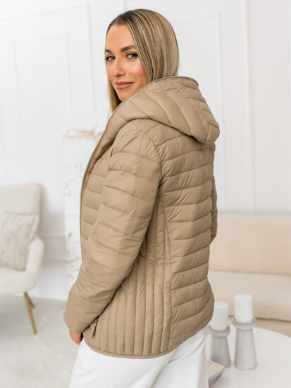 Women's Lightweight Quilted Jacket with hood Beige Bolf B0123B