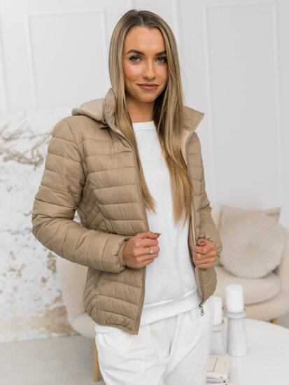 Women's Lightweight Quilted Jacket with hood Beige Bolf B0124A