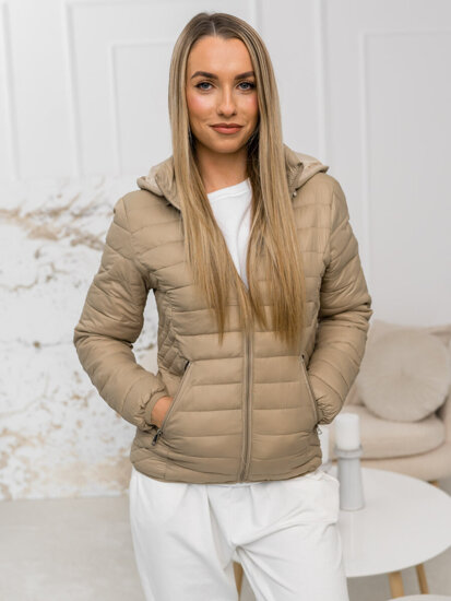 Women's Lightweight Quilted Jacket with hood Beige Bolf B0124A