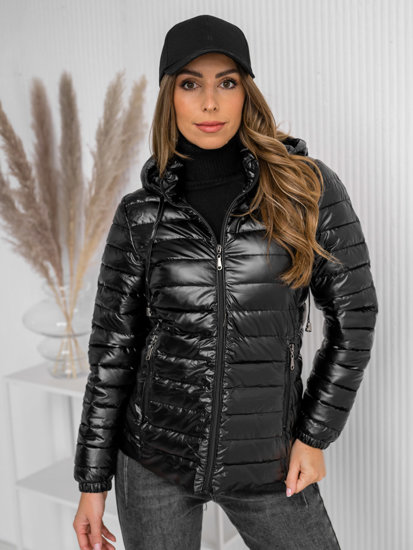 Women's Lightweight Quilted Jacket with hood Black Bolf 16M9105