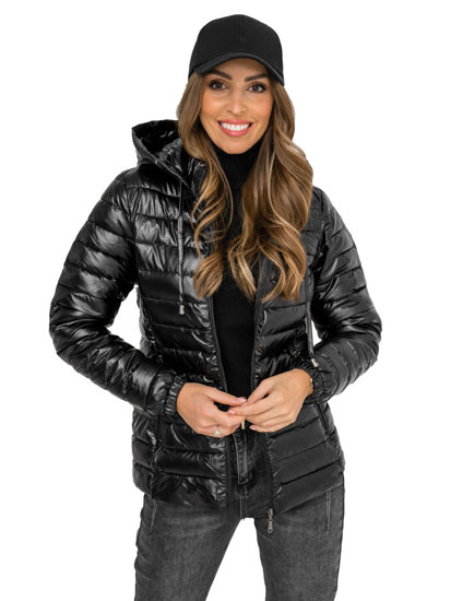 Women's Lightweight Quilted Jacket with hood Black Bolf 16M9105