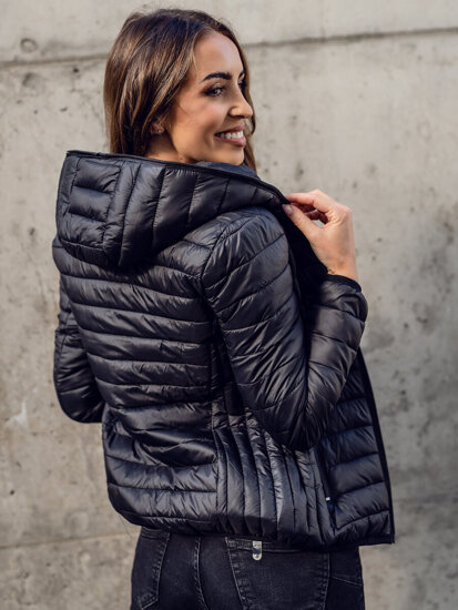 Women's Lightweight Quilted Jacket with hood Black Bolf B0123A