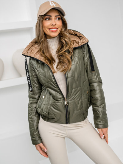 Women's Lightweight Quilted Jacket with hood Khaki Bolf B8219