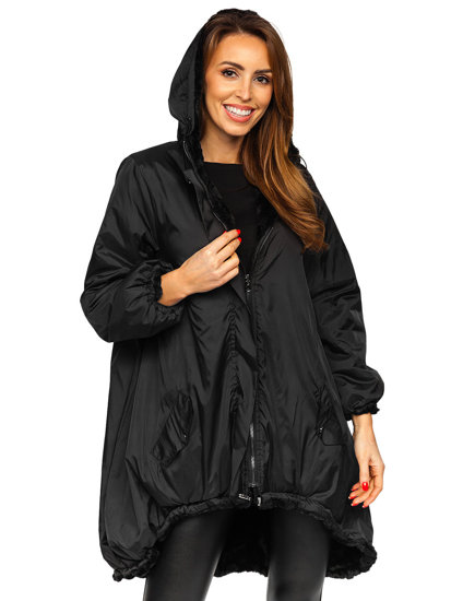 Women's Long Reversible Winter Hooded Jacket Black Bolf G6010