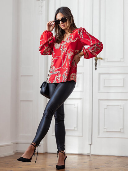 Women's Long Sleeve Patterned Shirt Red Bolf 8207