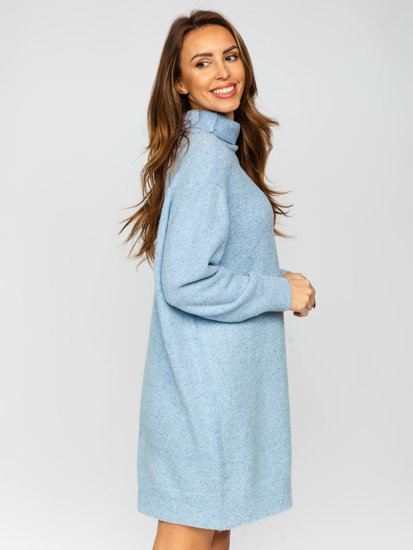 Women's Longline Oversize Polo Neck Sweater Sky Blue Bolf J51882