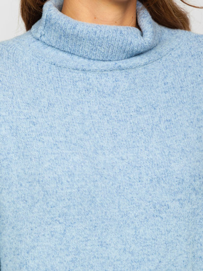 Women's Longline Oversize Polo Neck Sweater Sky Blue Bolf J51882