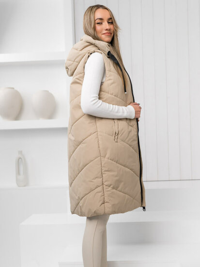 Women's Longline Quilted Gilet Beige Bolf 5M3152