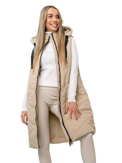 Women's Longline Quilted Gilet Beige Bolf 5M3152