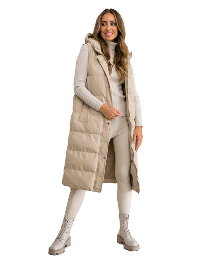 Women's Longline Quilted Gilet Beige Bolf 5M728