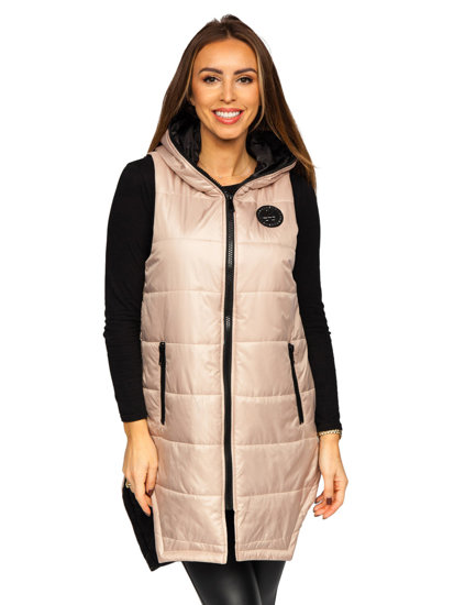 Women's Longline Quilted Gilet Beige Bolf B0122