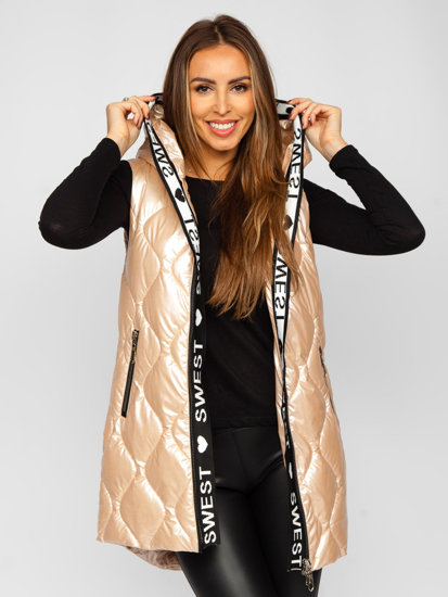 Women's Longline Quilted Gilet Beige Bolf B8103