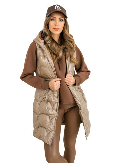 Women's Longline Quilted Gilet Beige Bolf B8172