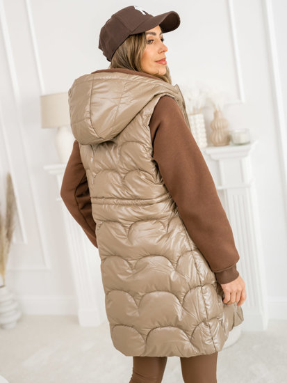 Women's Longline Quilted Gilet Beige Bolf B8172