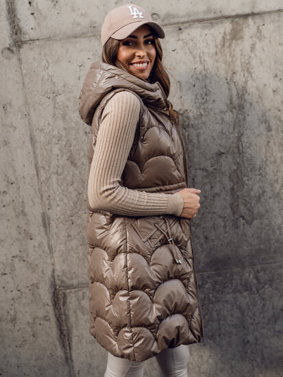 Women's Longline Quilted Gilet Beige Bolf B8172A