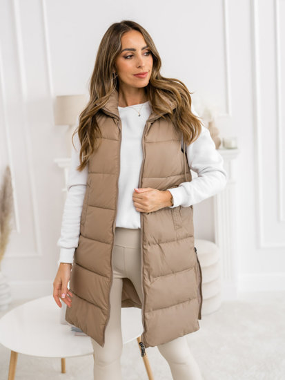 Women's Longline Quilted Gilet Beige Bolf B8212