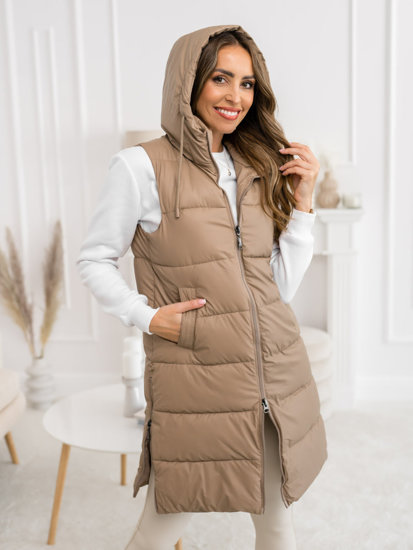 Women's Longline Quilted Gilet Beige Bolf B8212