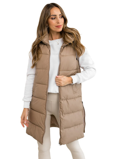 Women's Longline Quilted Gilet Beige Bolf B8212