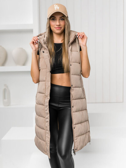 Women's Longline Quilted Gilet Beige Bolf MY6315