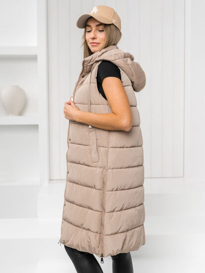 Women's Longline Quilted Gilet Beige Bolf MY6315