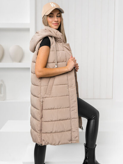 Women's Longline Quilted Gilet Beige Bolf MY6315