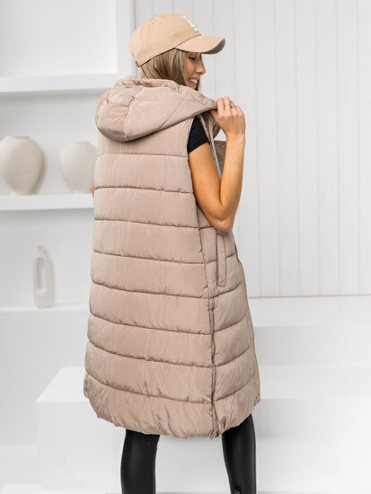 Women's Longline Quilted Gilet Beige Bolf MY6315