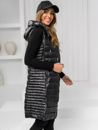 Women's Longline Quilted Gilet Black Bolf 16M9113