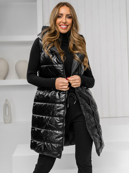 Women's Longline Quilted Gilet Black Bolf 16M9117