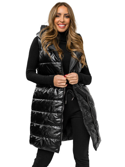 Women's Longline Quilted Gilet Black Bolf 16M9117