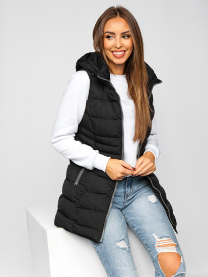 Women's Longline Quilted Gilet Black Bolf 7040