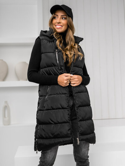 Women's Longline Quilted Gilet Black Bolf 81261C