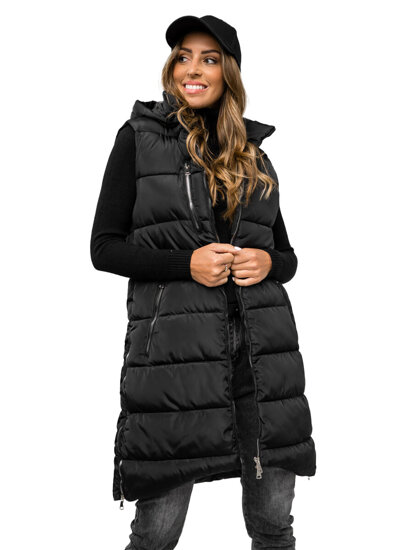 Women's Longline Quilted Gilet Black Bolf 81261C