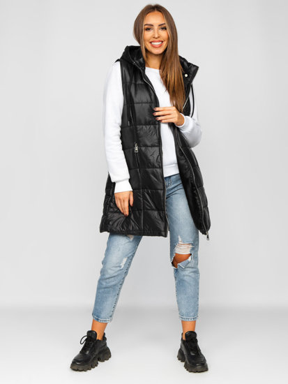 Women's Longline Quilted Gilet Black Bolf 82019